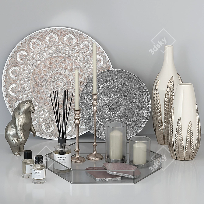 Elegant Silver Decor Set 3D model image 3