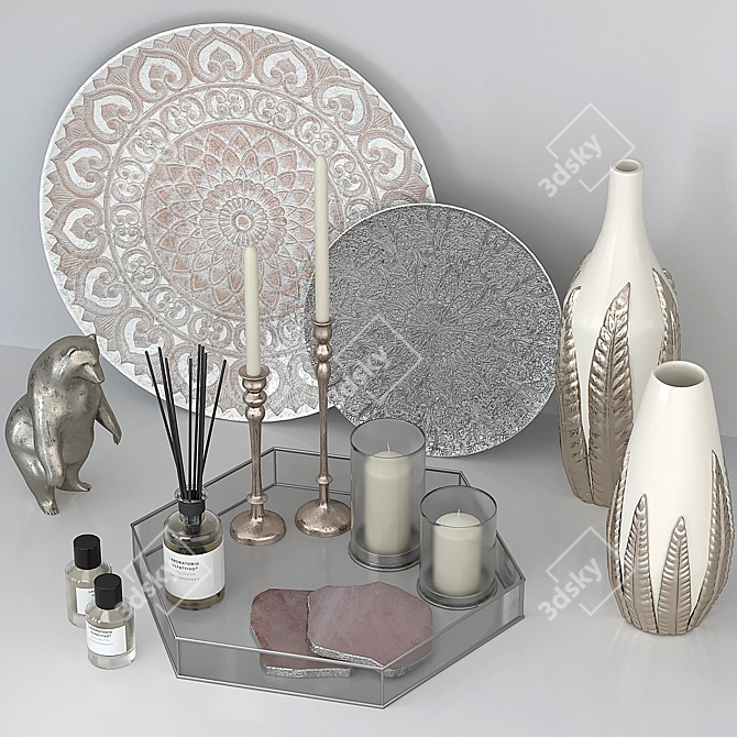 Elegant Silver Decor Set 3D model image 4