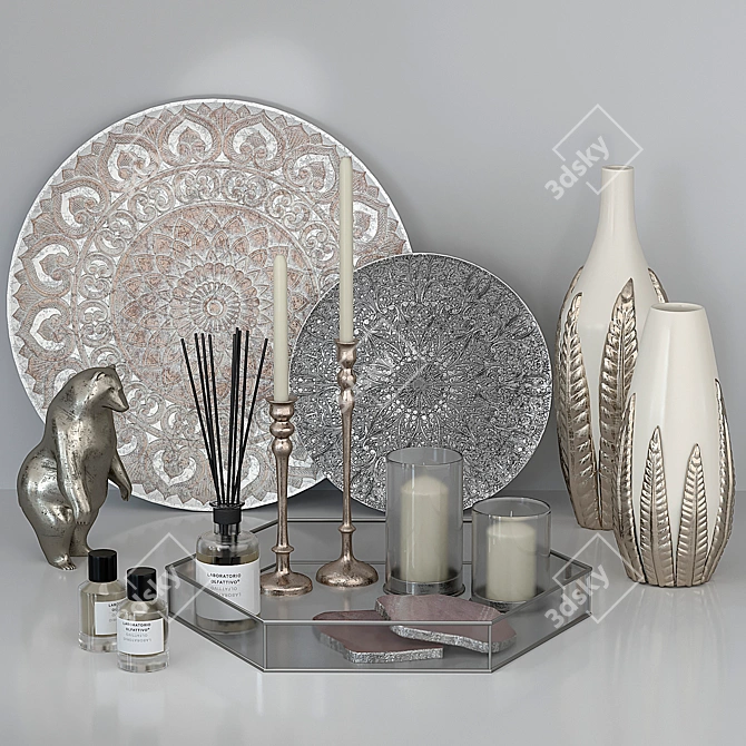 Elegant Silver Decor Set 3D model image 5