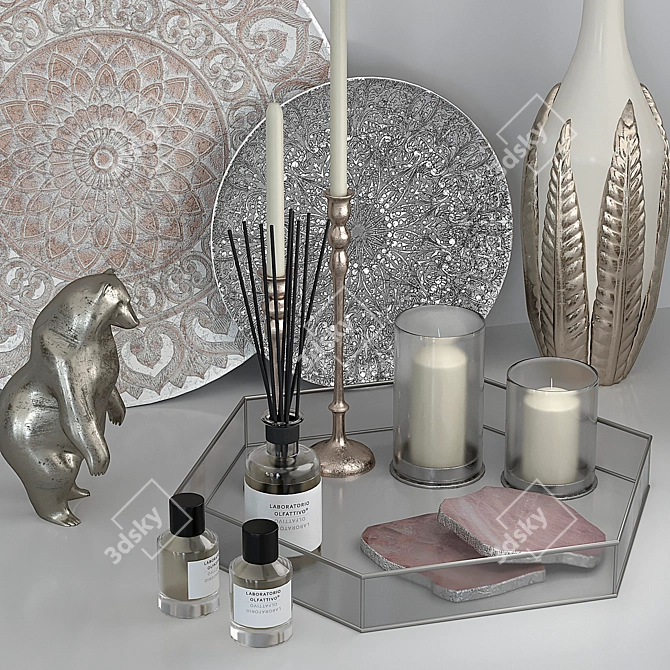 Elegant Silver Decor Set 3D model image 6