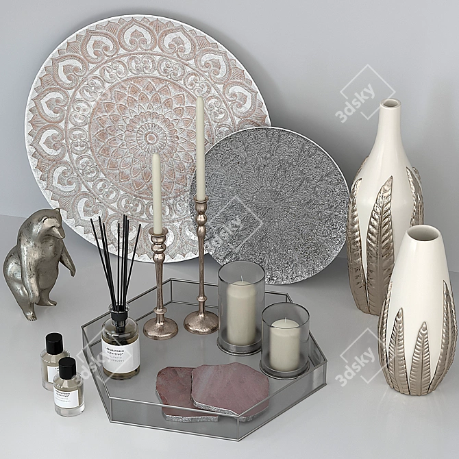 Elegant Silver Decor Set 3D model image 7