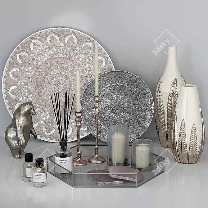 Elegant Silver Decor Set 3D model image 8