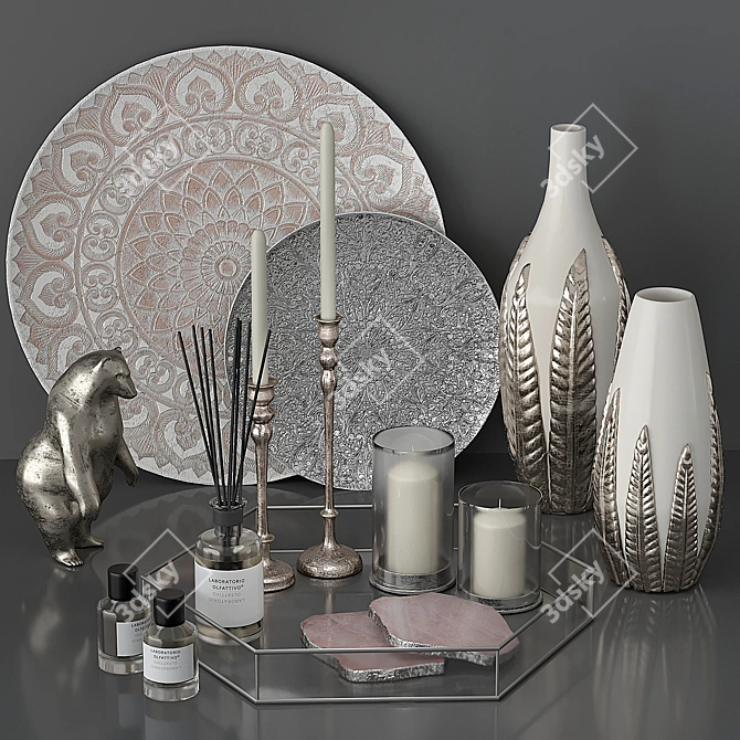 Elegant Silver Decor Set 3D model image 11