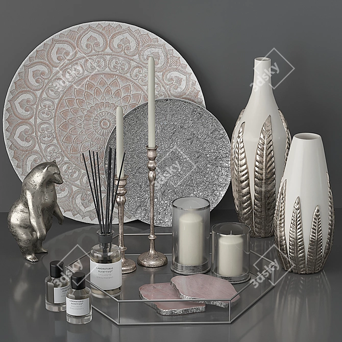 Elegant Silver Decor Set 3D model image 12