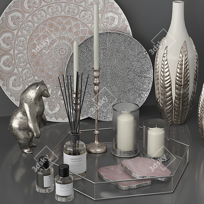 Elegant Silver Decor Set 3D model image 13