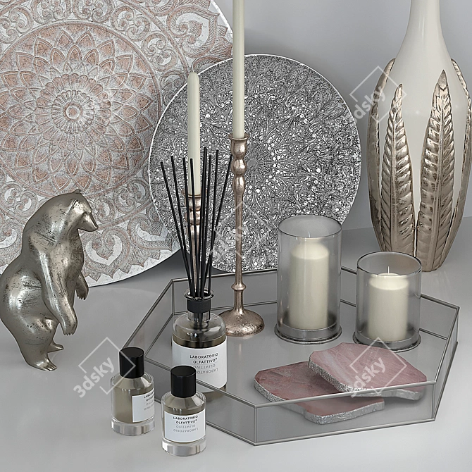 Elegant Silver Decor Set 3D model image 14