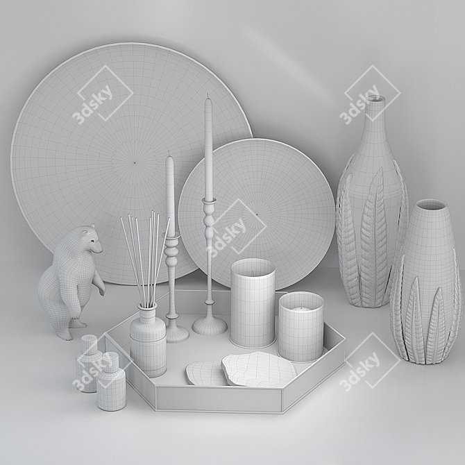 Elegant Silver Decor Set 3D model image 16