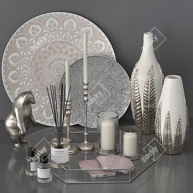 Elegant Silver Decor Set 3D model image 18