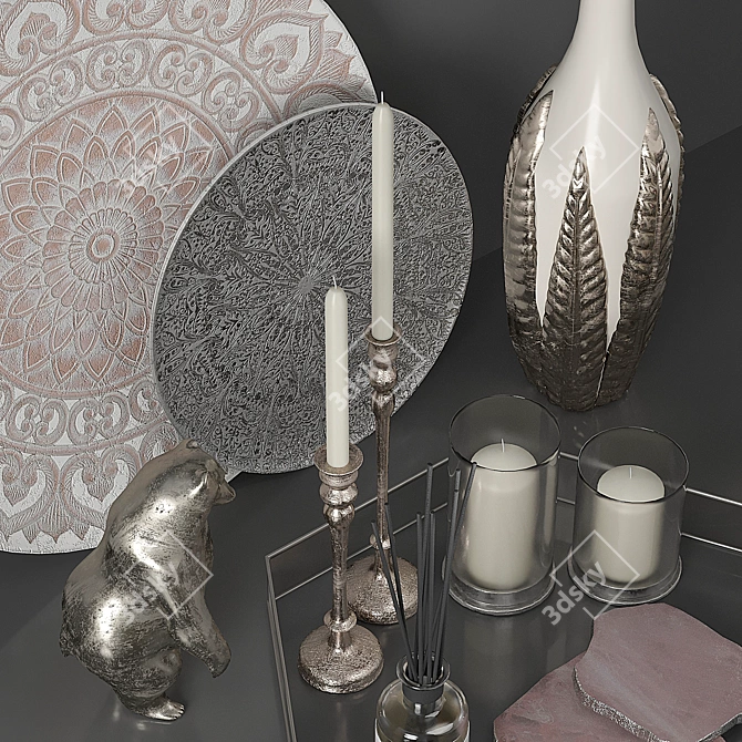 Elegant Silver Decor Set 3D model image 22