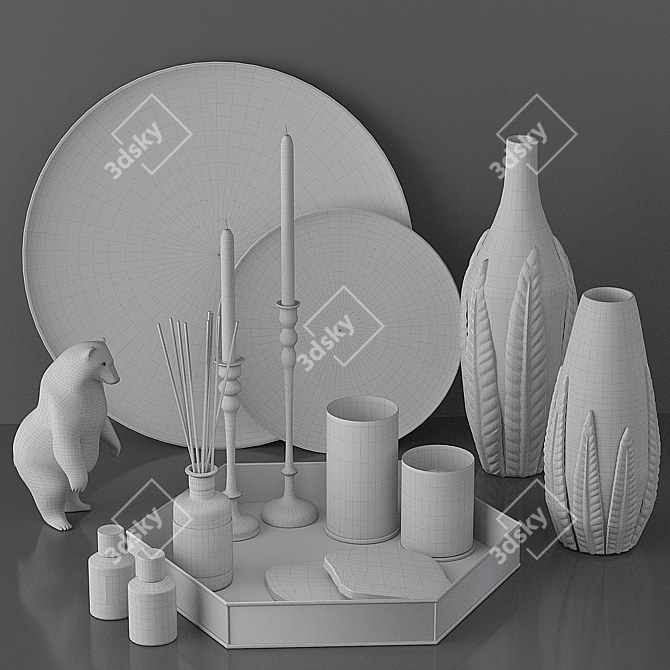 Elegant Silver Decor Set 3D model image 23