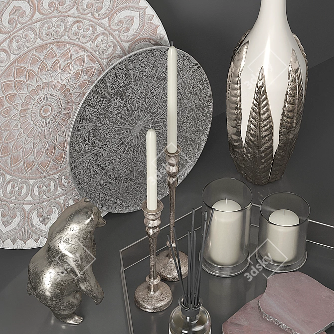 Elegant Silver Decor Set 3D model image 24