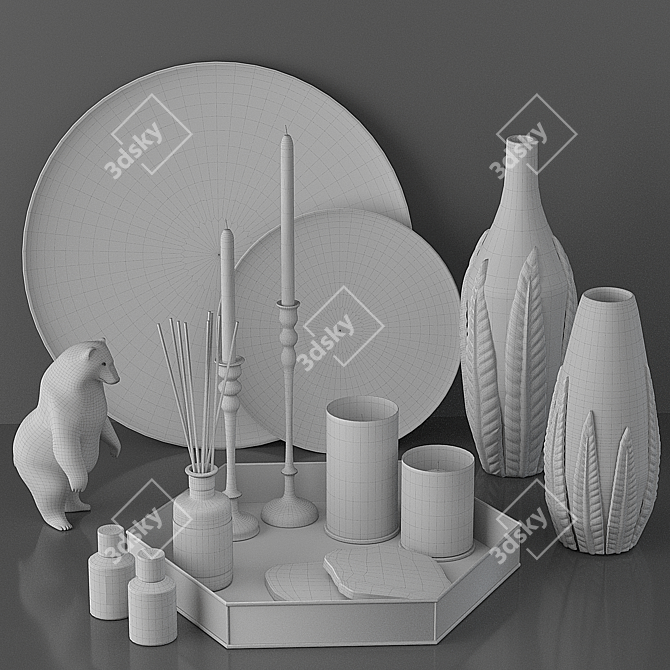 Elegant Silver Decor Set 3D model image 25