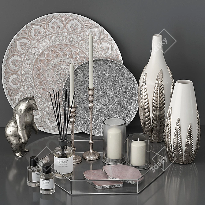 Elegant Silver Decor Set 3D model image 26