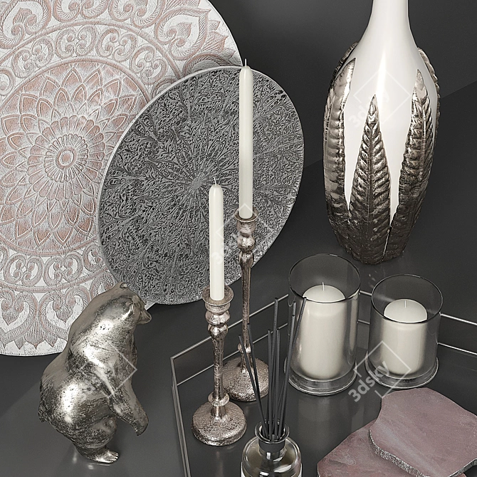 Elegant Silver Decor Set 3D model image 28