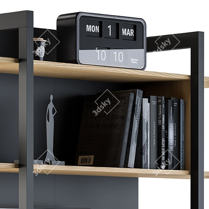 Wood & Black Rack 04: Stylish Storage Solution 3D model image 2