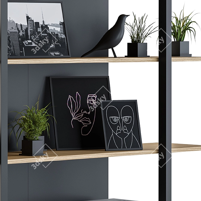 Wood & Black Rack 04: Stylish Storage Solution 3D model image 3