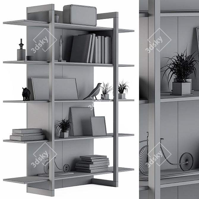 Wood & Black Rack 04: Stylish Storage Solution 3D model image 5