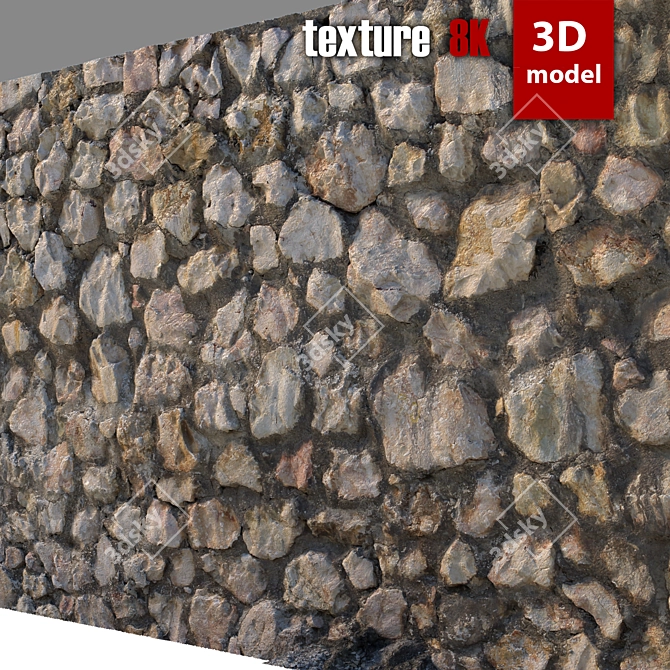 Detailed Stone Wall Model 3D model image 2