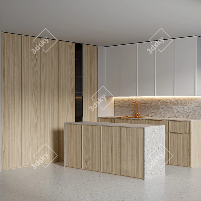 Wooden Kitchen Set: Perfectly Designed 3D model image 3