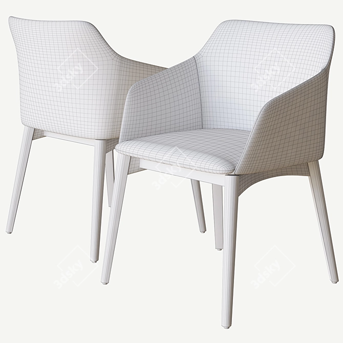 Stylish Elle Chair with Wood Base 3D model image 4