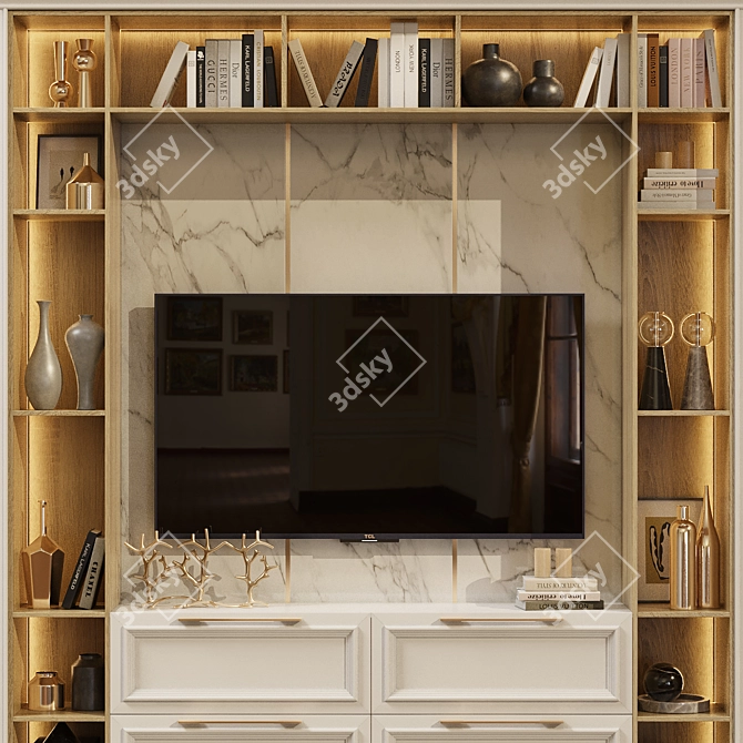 Elegant Neoclassical TV Wall 3D model image 2