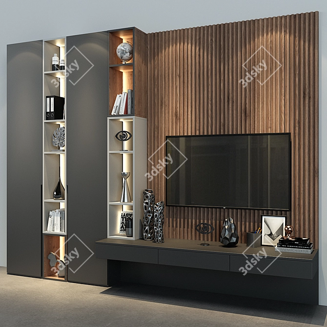 Modern Oak Wood Cabinet 3D model image 2