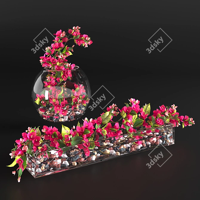 Bougainvillea Branches: Elegant Glass Vase Décor 3D model image 1