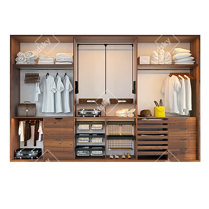 Stylish Filled Wardrobe 3D model image 3