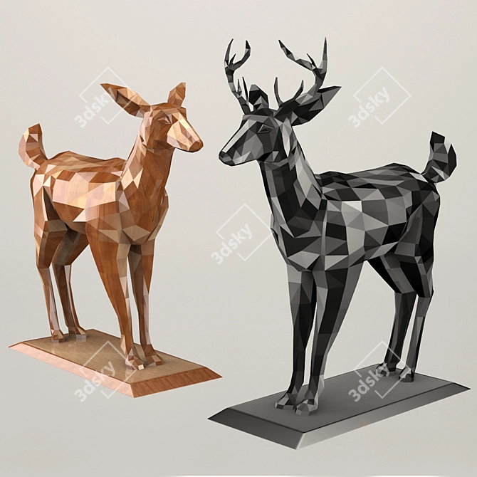 Polygonal Deer Sculpture - Low Poly Set 3D model image 1