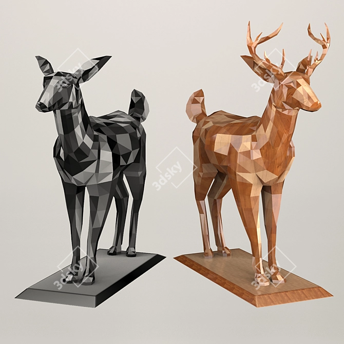 Polygonal Deer Sculpture - Low Poly Set 3D model image 2