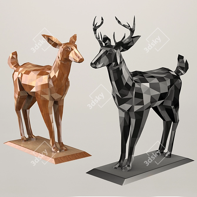 Polygonal Deer Sculpture - Low Poly Set 3D model image 4