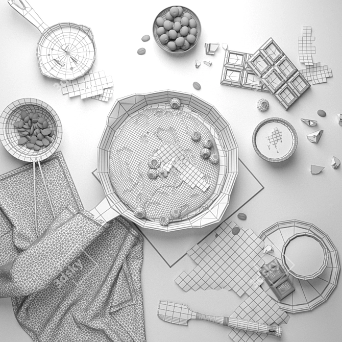 Gourmet Breakfast Set: Pancakes, Chocolates, Coffee 3D model image 2