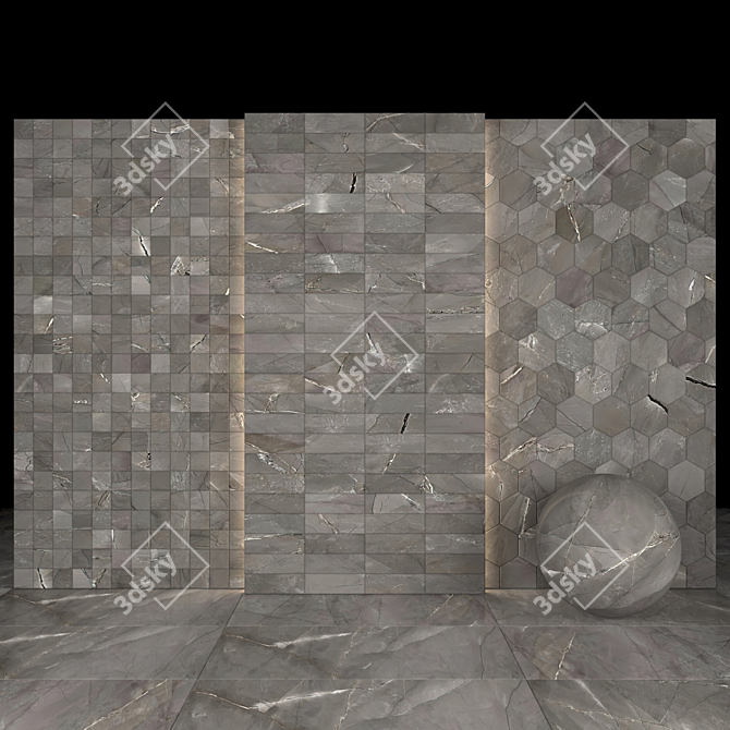 Elegant Smoke Marble Tile Set 3D model image 3