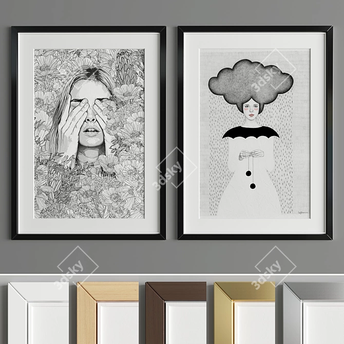 Modern Art Frame A63: 2 Frames, 6 Materials, 50x70cm 3D model image 3