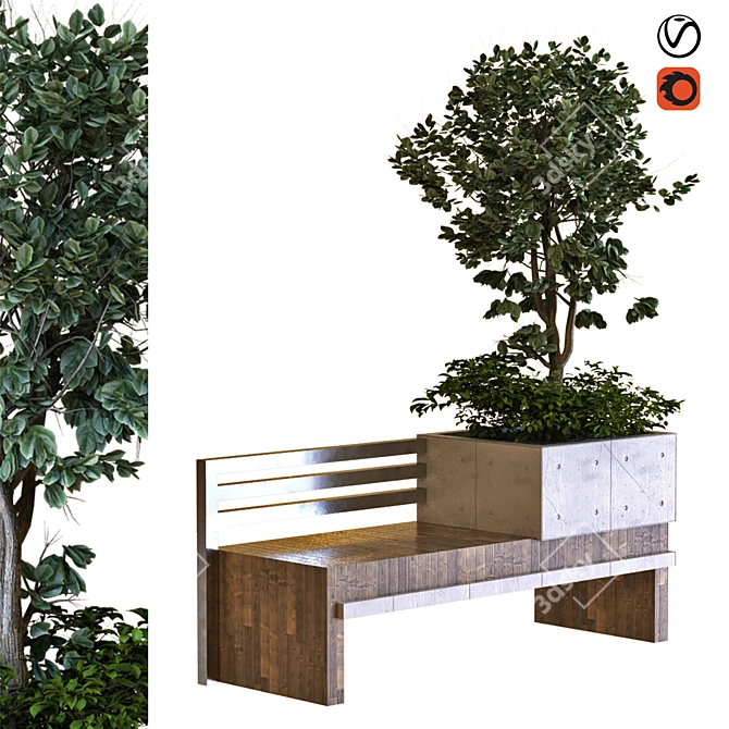 Modern Tree Bench - PBR MTL 3D model image 1