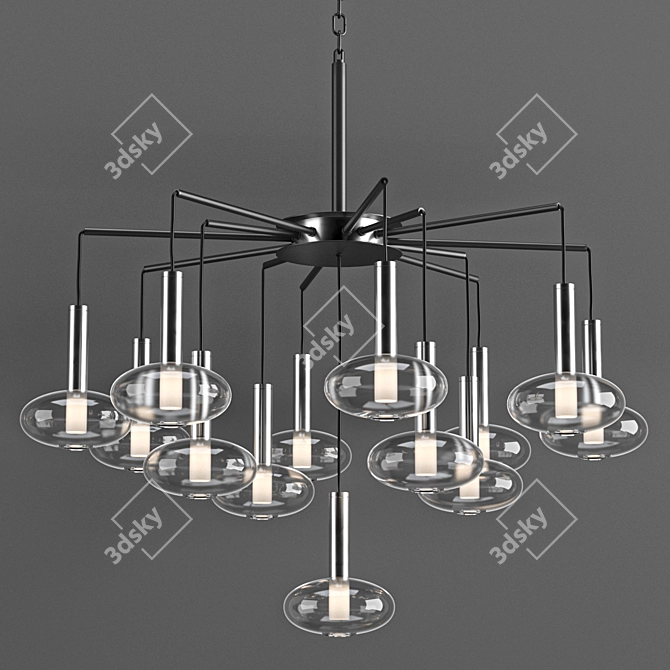 Modern Black Chandelier with Stylish Shaped Shades 3D model image 1