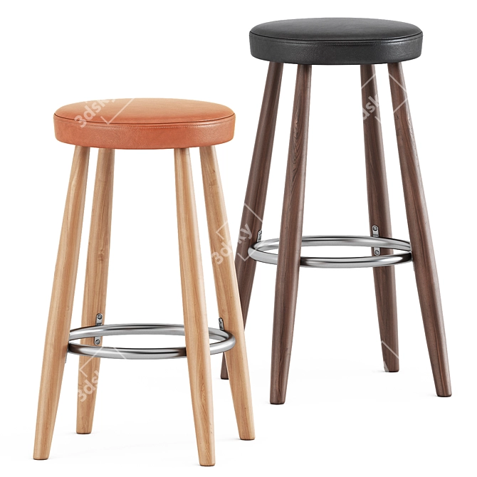 Elegant Oak Bar Stools by Carl Hansen 3D model image 1