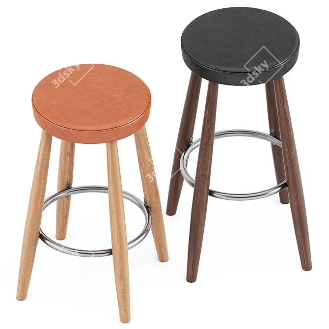 Elegant Oak Bar Stools by Carl Hansen 3D model image 3