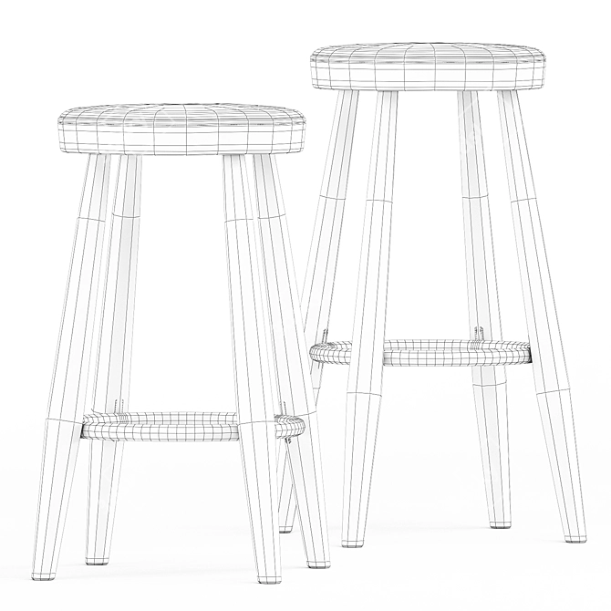 Elegant Oak Bar Stools by Carl Hansen 3D model image 5