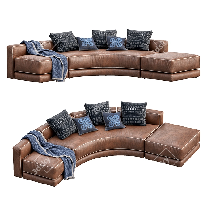 Curved Lewis Leather Sofa - Modern Design 3D model image 3