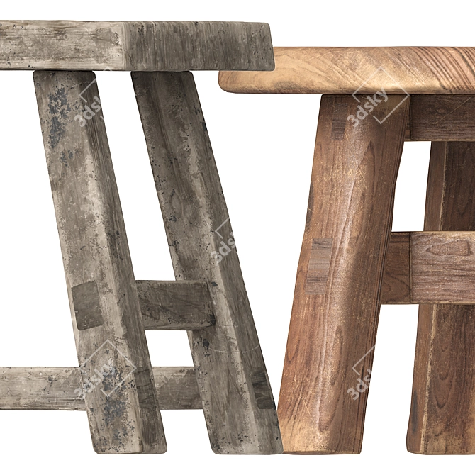 Rustic Wood Foot Stools 3D model image 5