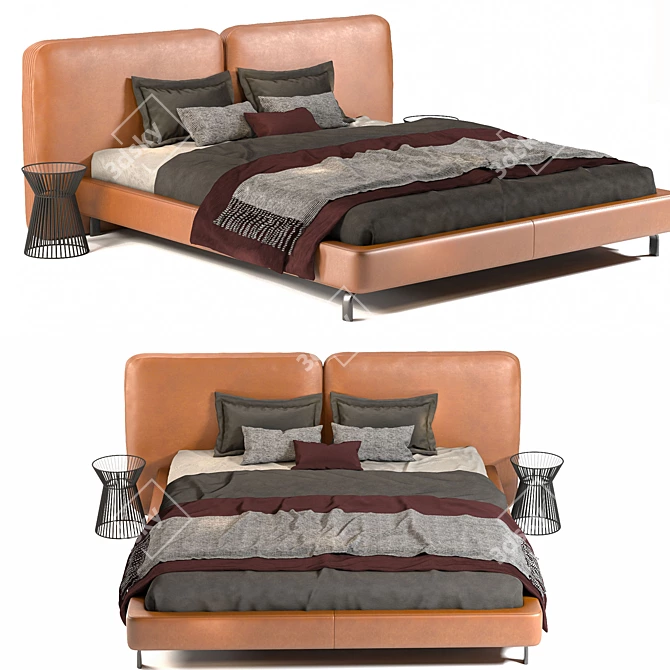 Brown Modern Bed: 717,535 Polys, 719,844 Verts, 3DSMAX, FBX, OBJ 3D model image 1