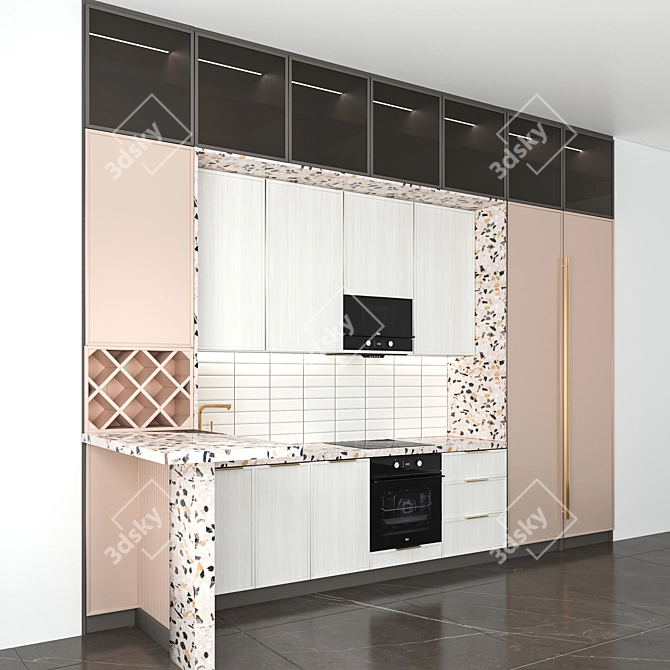 Title: Asymmetric Kitchen with Bar Counter 3D model image 2