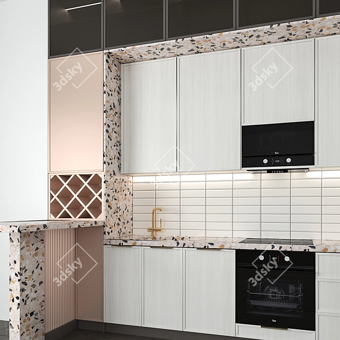 Title: Asymmetric Kitchen with Bar Counter 3D model image 3
