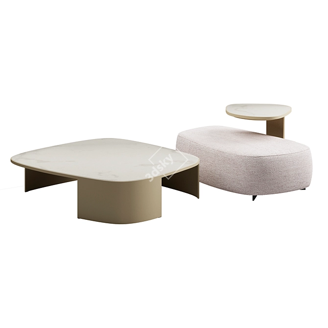 Elegant Saint-Germain Pouf & Koishi Coffee Table 3D model image 3
