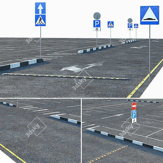 Open Car Park: 77 Spaces 3D model image 2