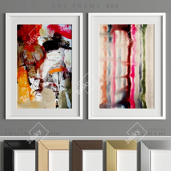 Art Frame A64: Stylish 50x70cm Frames in 4 Wood & 2 Metal Materials 3D model image 1