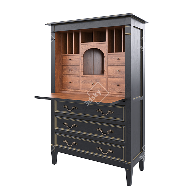 Elegant Wooden Secretaire with Drawers 3D model image 1