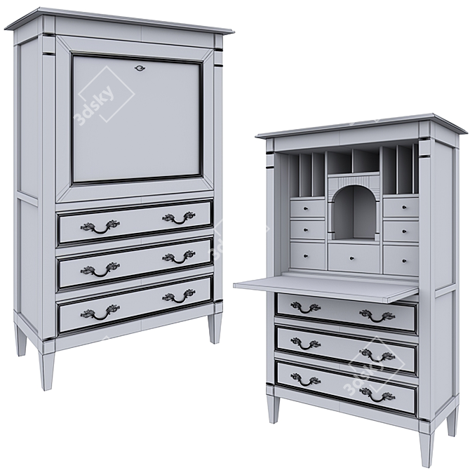 Elegant Wooden Secretaire with Drawers 3D model image 3