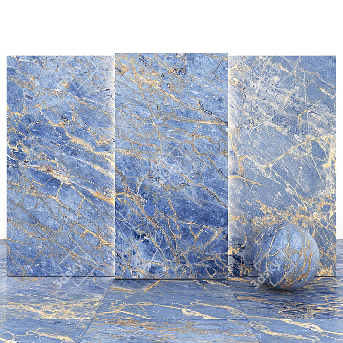 Glossy Blue Marble Slabs 3D model image 1